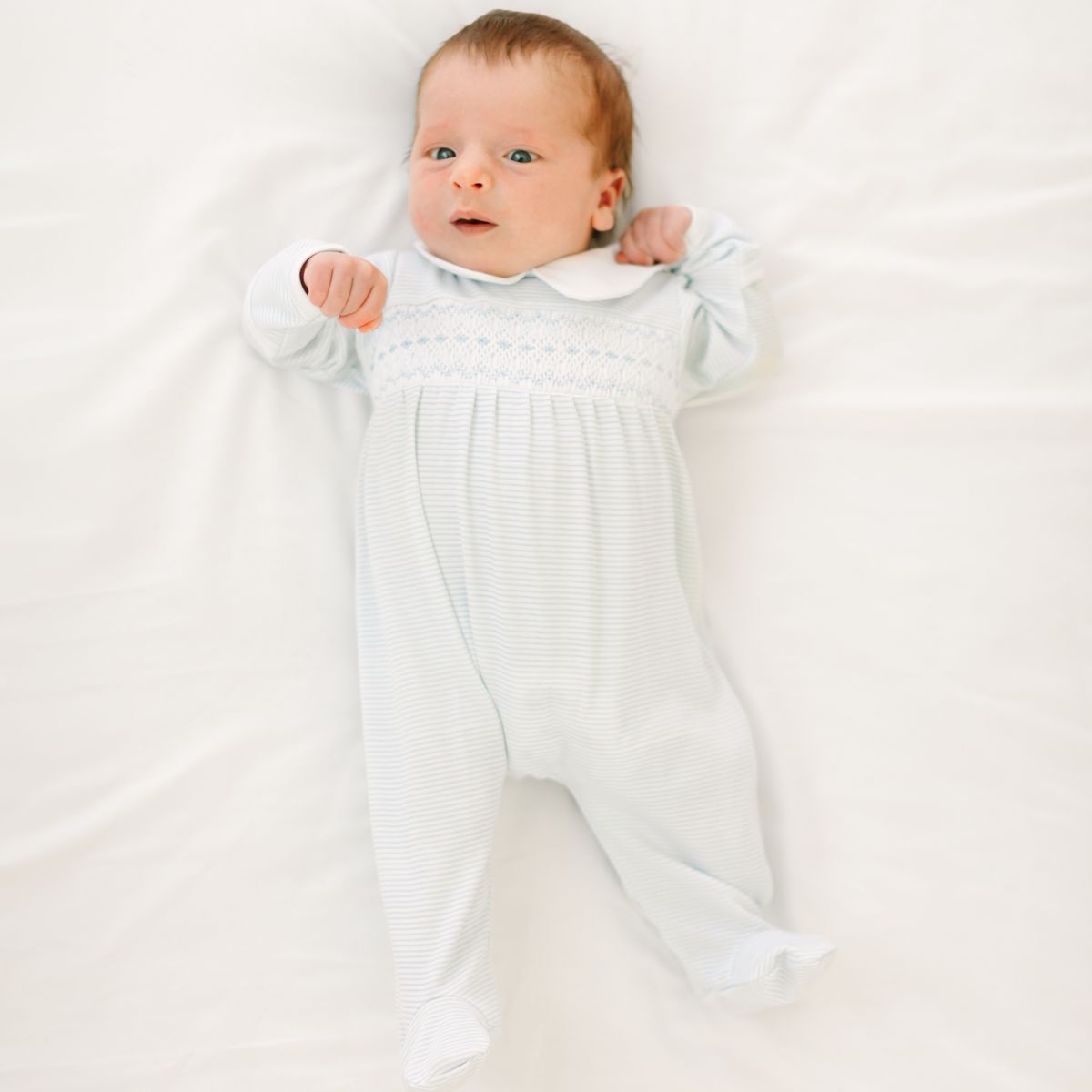 Benjamin Smocked Footie- Lt Blue