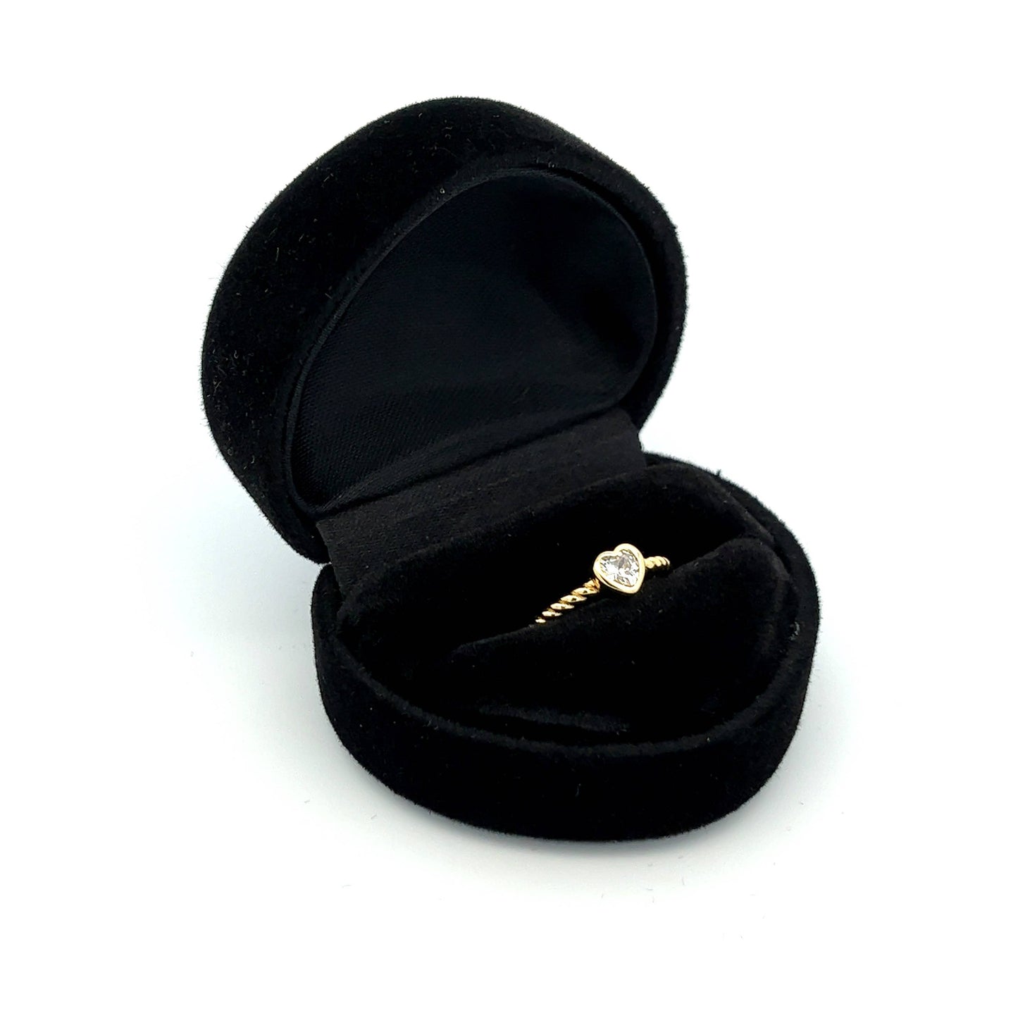 Gold-Plated Ring - Silver Twisted Band w/Clear Heart