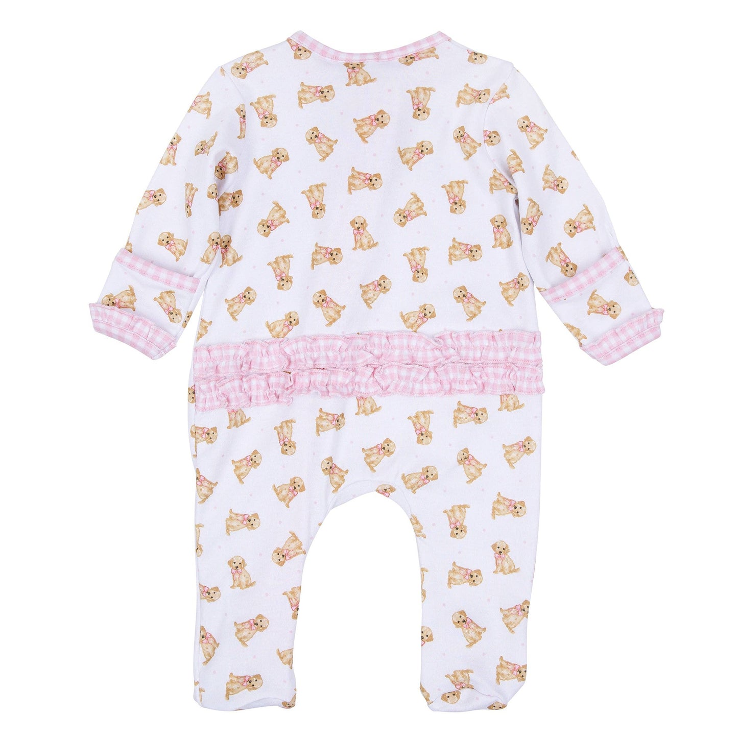 Sweet Golden Ruffle Zip Footie - Pink