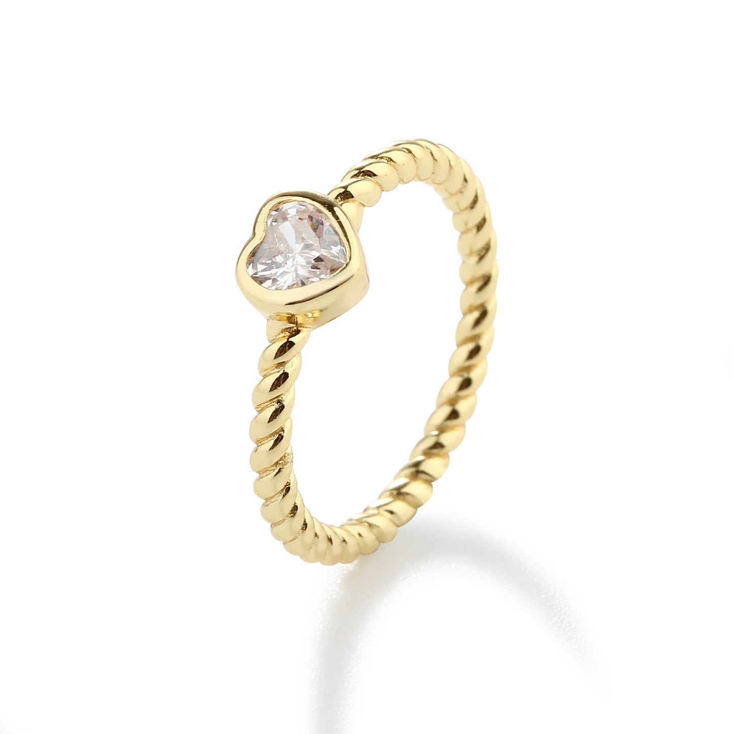 Gold-Plated Ring - Silver Twisted Band w/Clear Heart