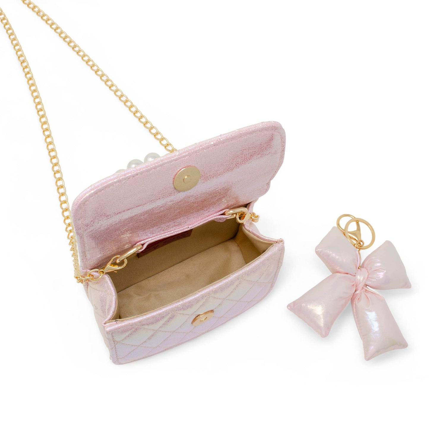 Quilted Fluffy Bow Handbag- Pink