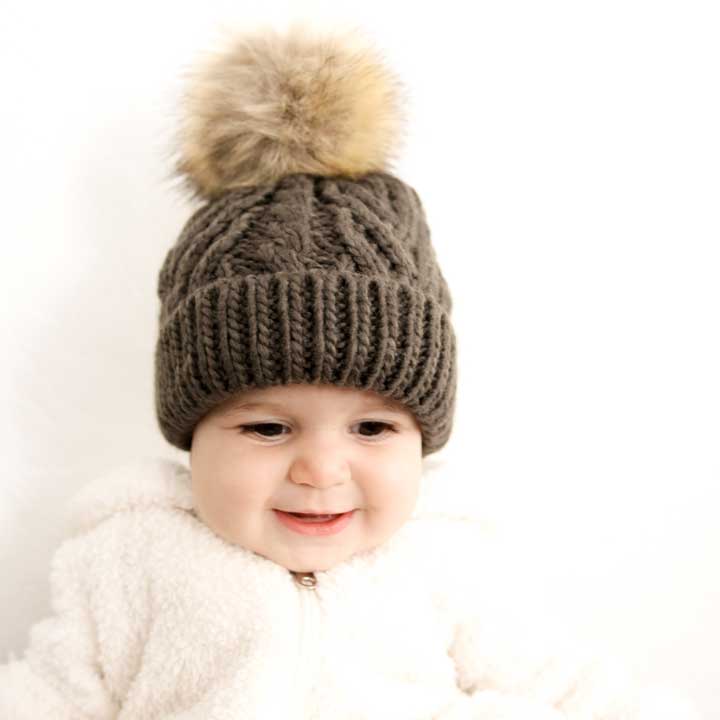 Pop Pom Pom Beanie Hat - Loden Green