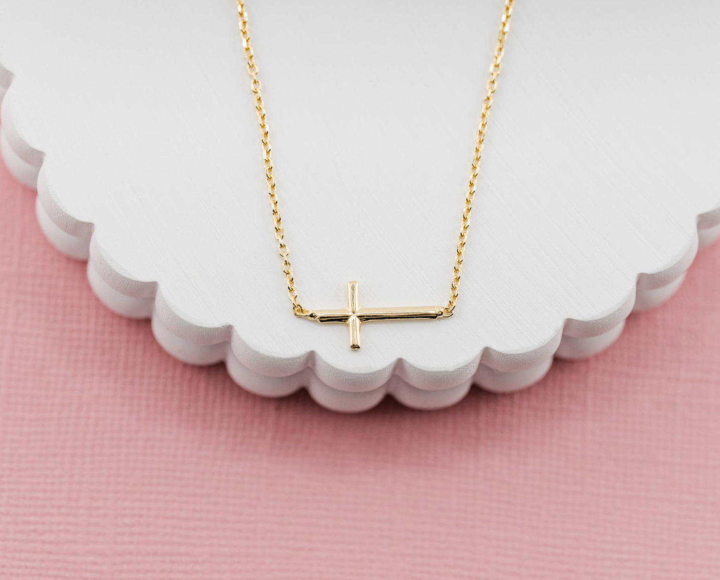 14K Gold-Plated Horizontal Cross Necklace 14 inch