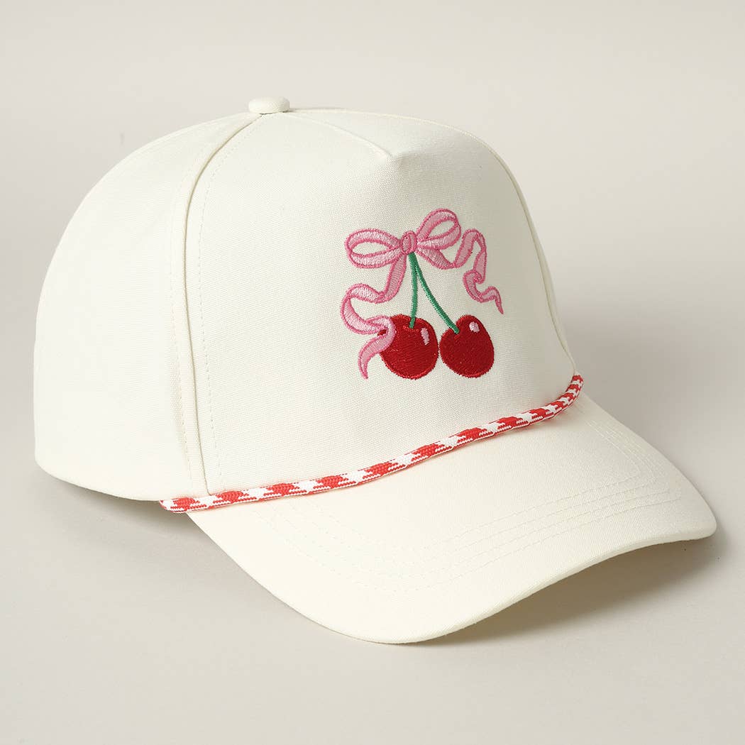 Cherry Ribbon Embroidery Trucker Hat
