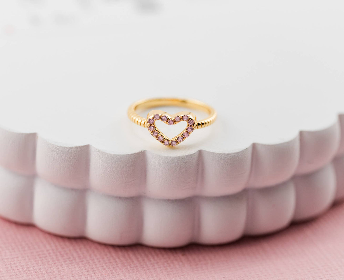 14k Gold-Plated Pink Open Heart Baby Ring