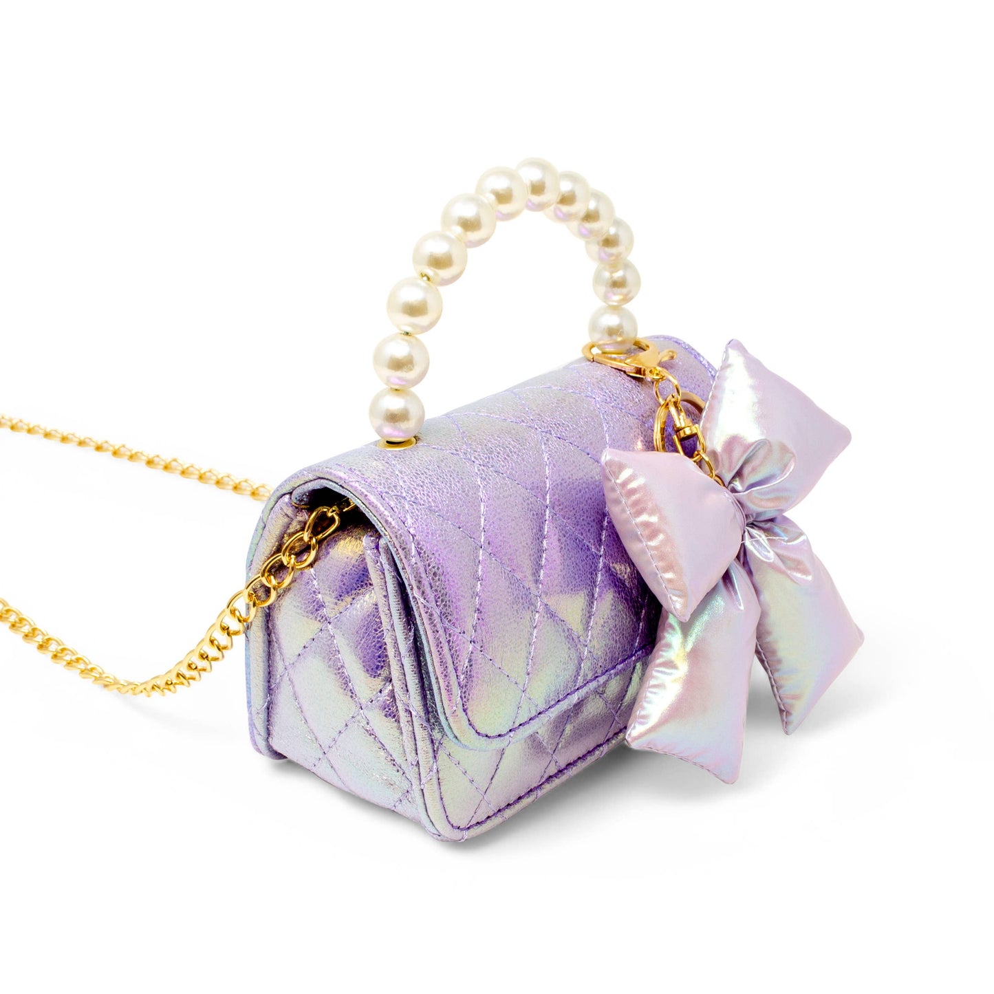 Quilted Fluffy Bow Handbag- Purple