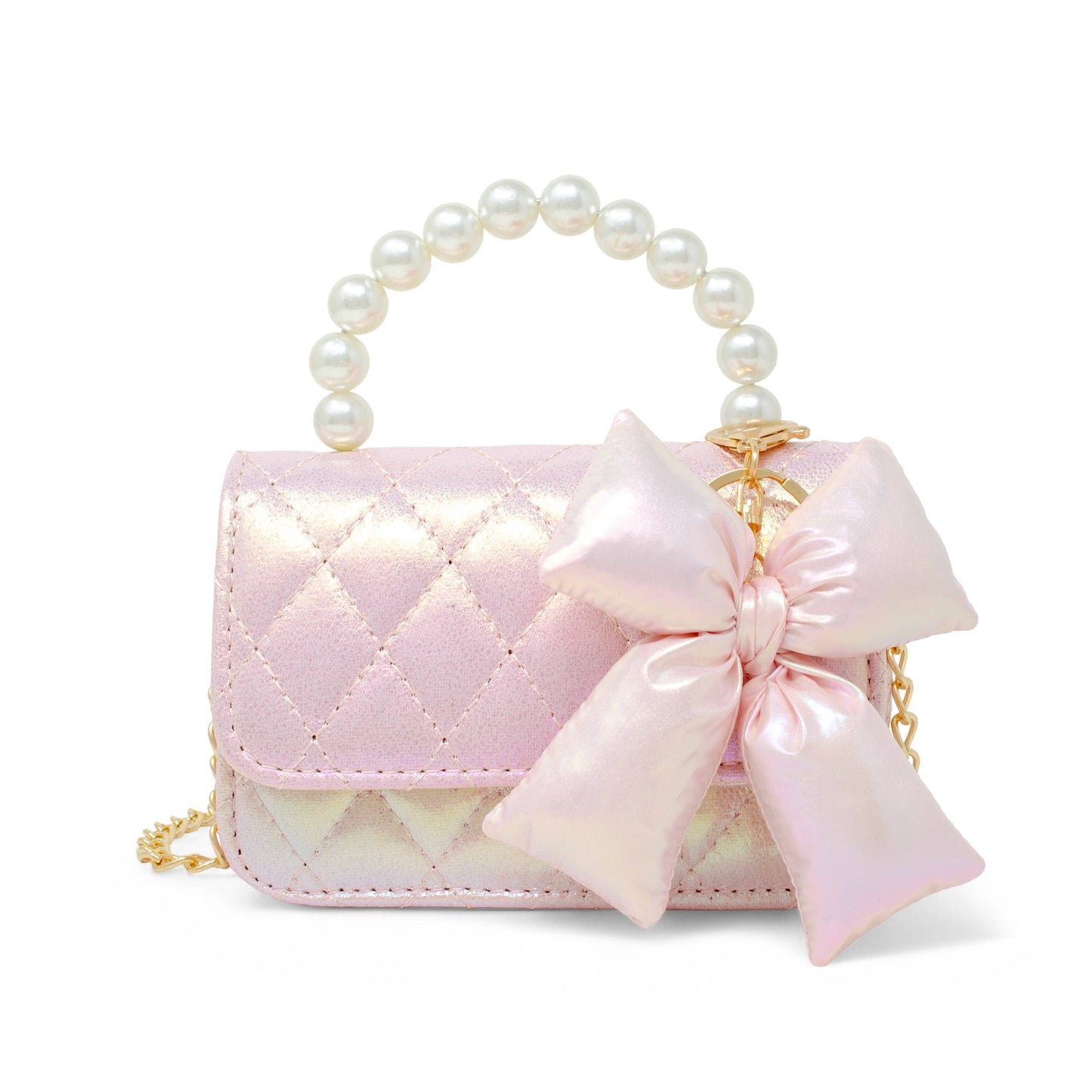 Quilted Fluffy Bow Handbag- Pink