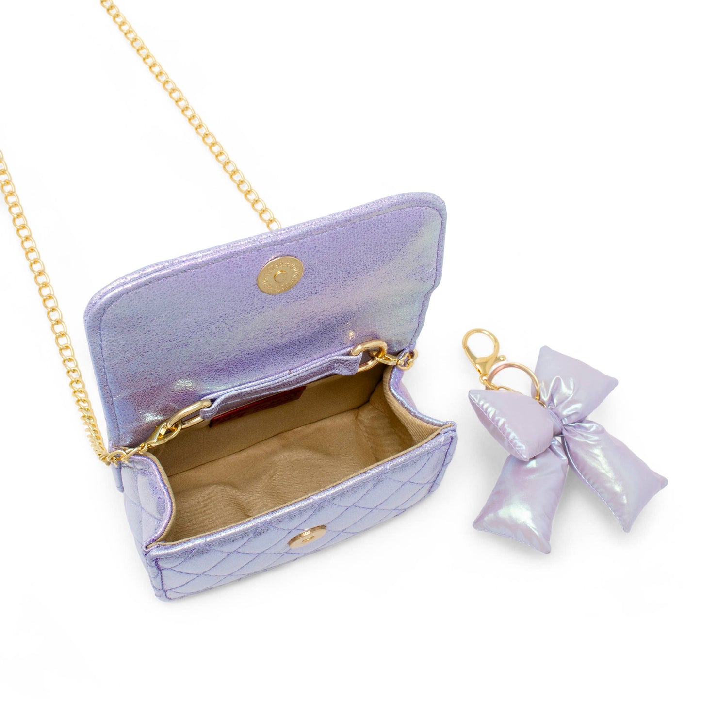 Quilted Fluffy Bow Handbag- Purple
