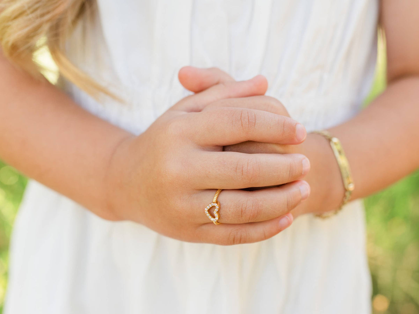 14k Gold-Plated Pink Open Heart Baby Ring