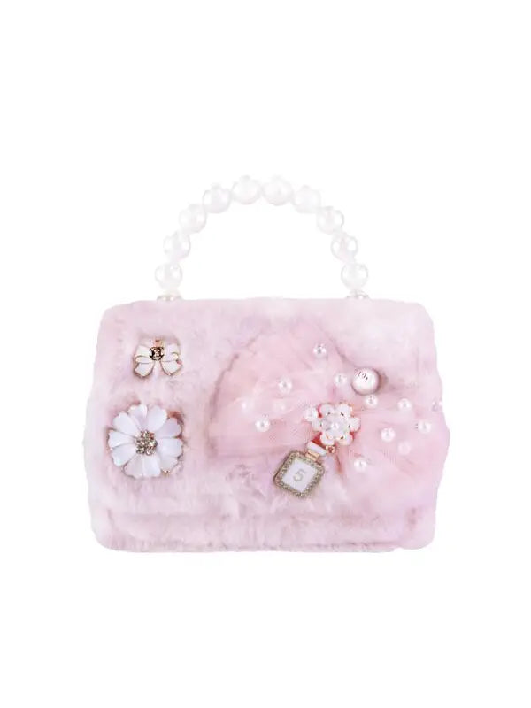 Pink Bow & Floral Furry Purse