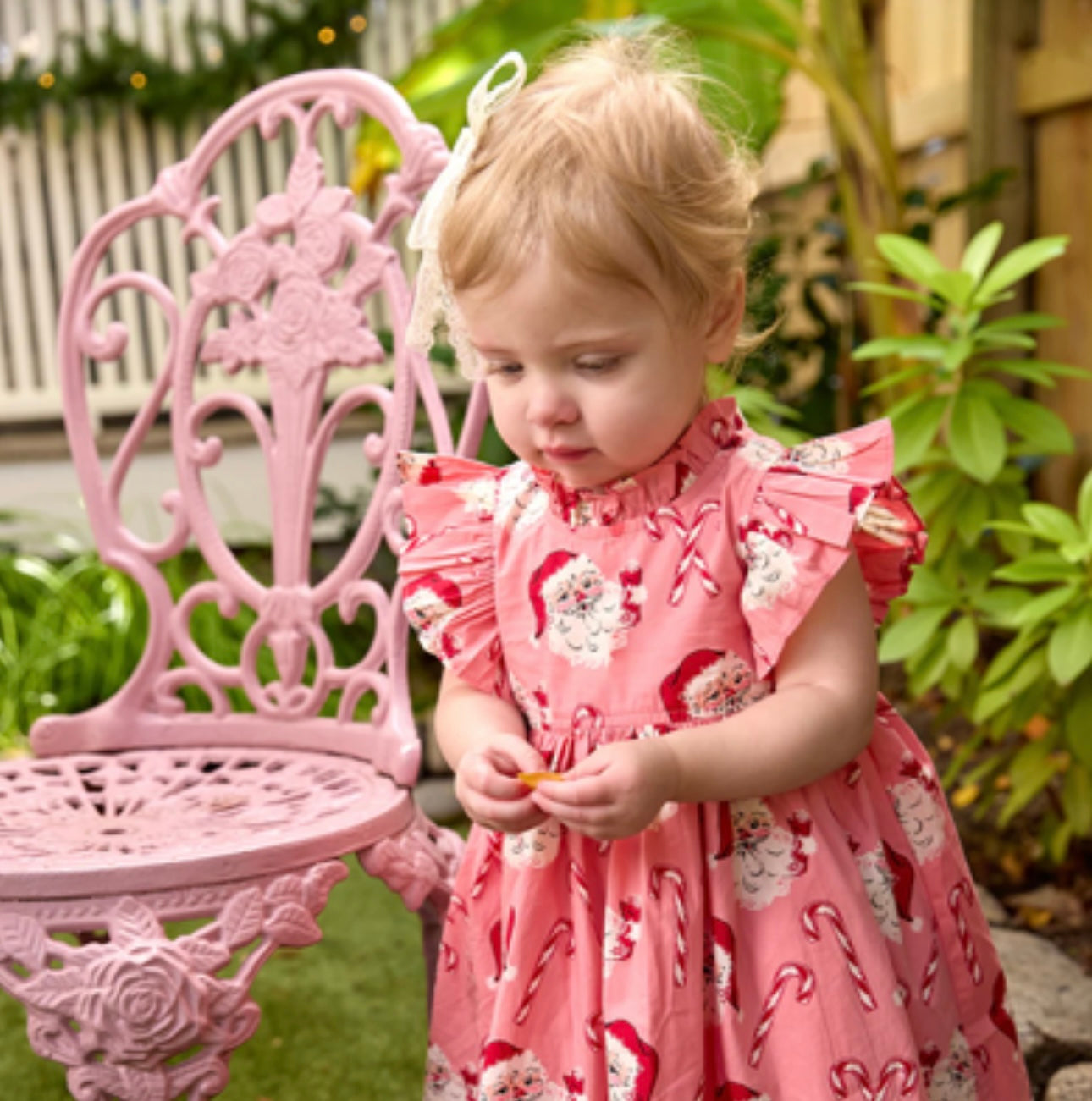Baby Jennifer Dress- Pink Candy Cane Santa