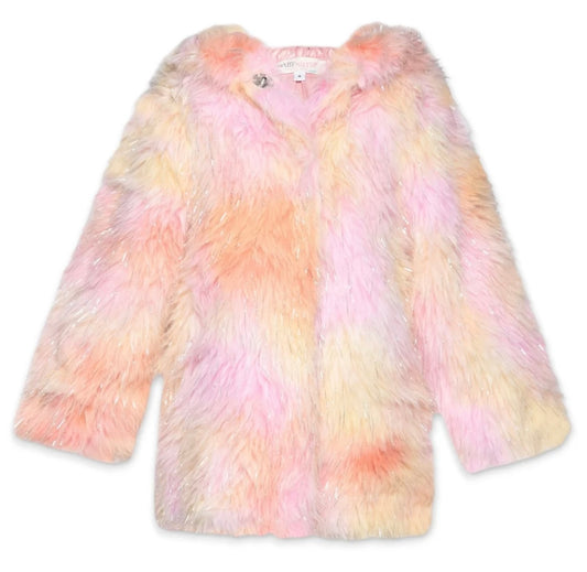 Faux Fur Hooded Coat- Pink