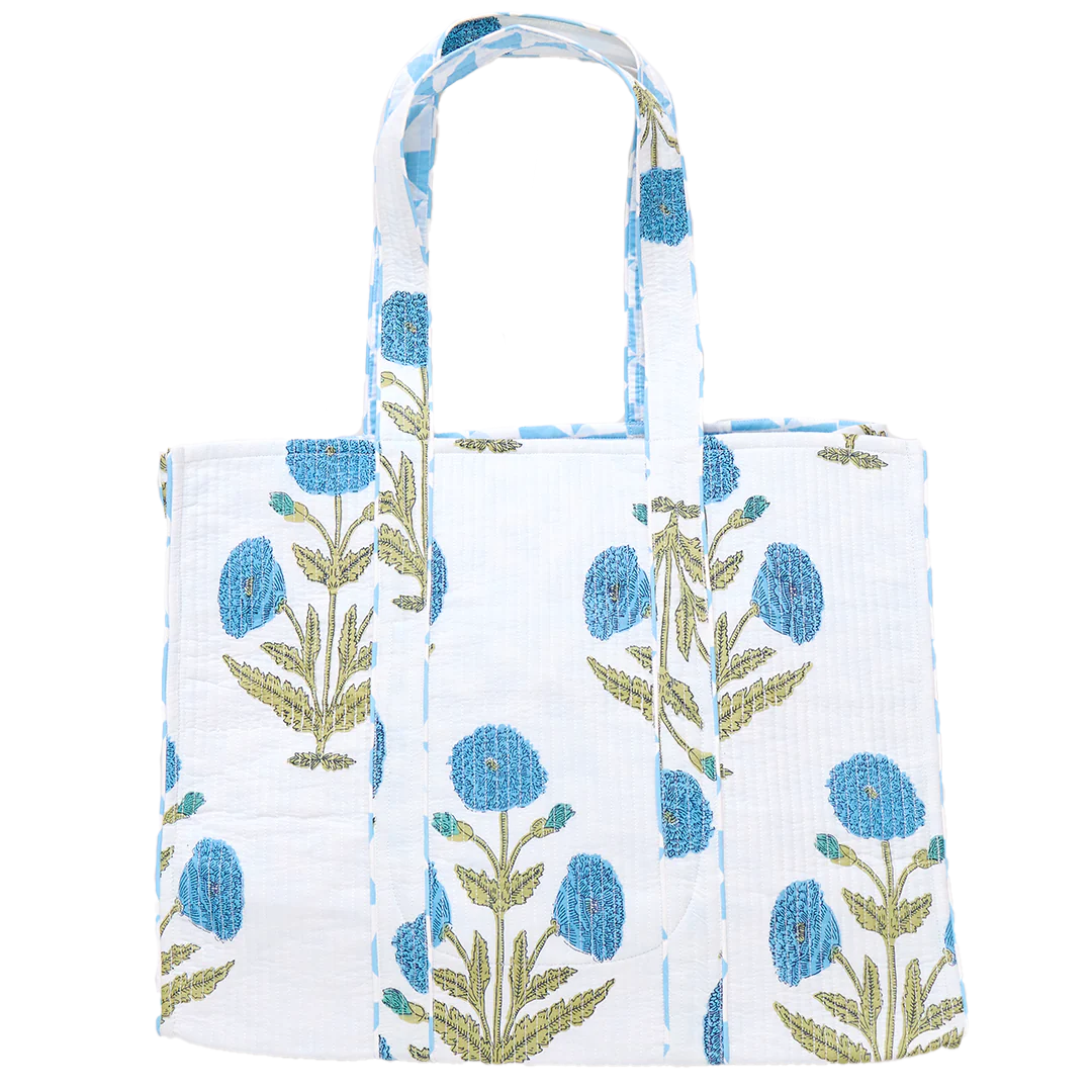 Large Quilted Tote - Blue Dandelion