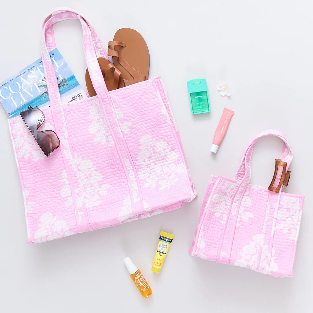 Small Quilted Tote - Pink Bouquet Floral