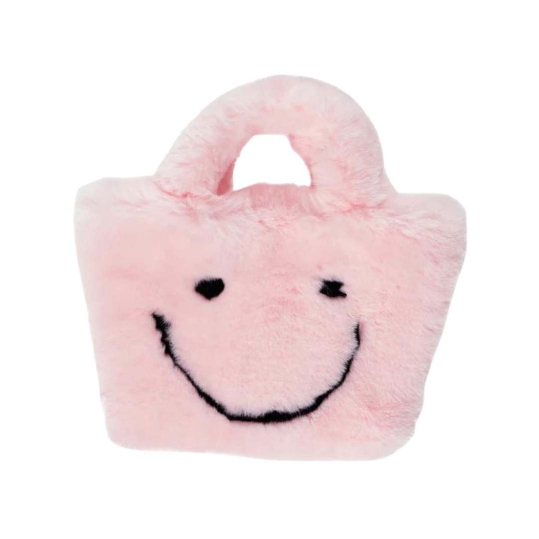 Fuzzy Happy Face Purse - Pink