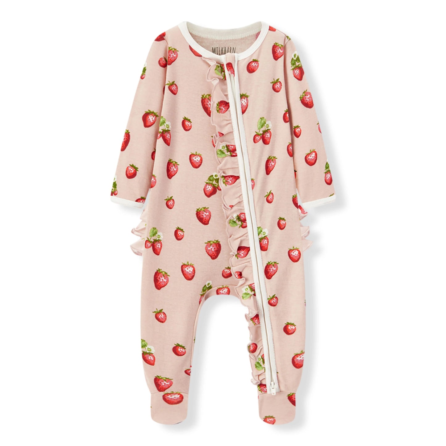 MB Ruffle Zip Footie - Strawberry