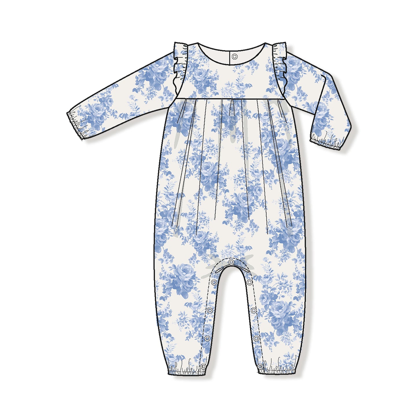 L/S Ruffle Romper - Dream Cottage Floral Blue