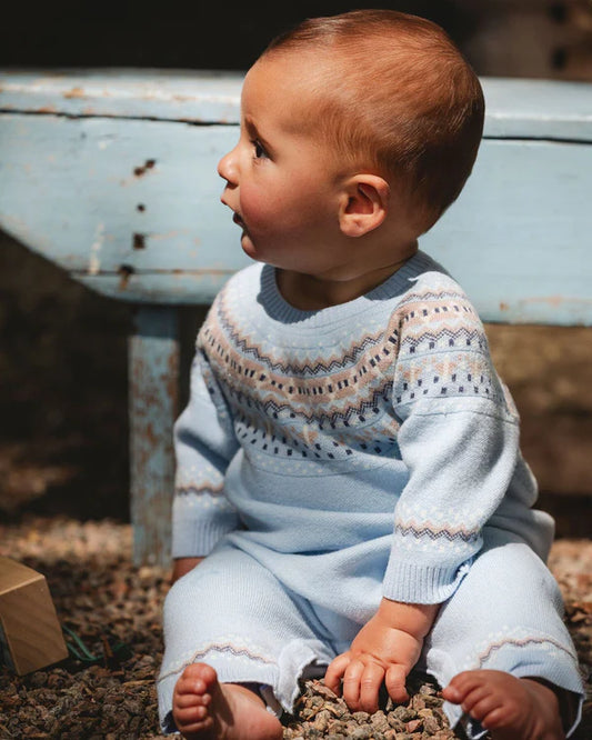 Jacquard Knit Romper- Blue