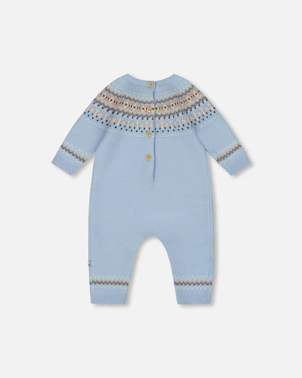 Jacquard Knit Romper- Blue