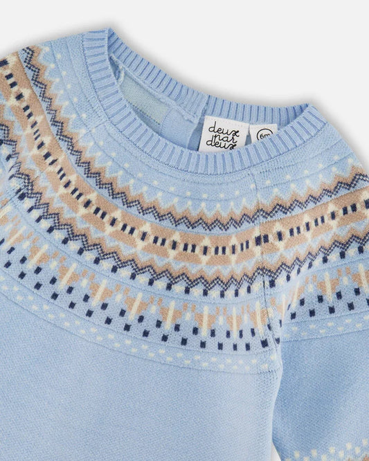 Jacquard Knit Romper- Blue