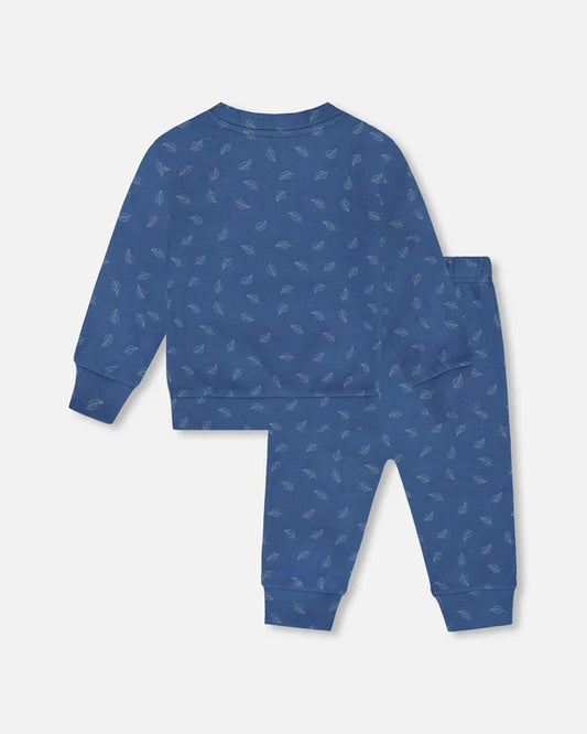 Cotton Set- Blue Printed Leaves