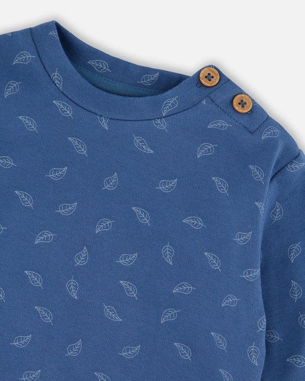Cotton Set- Blue Printed Leaves