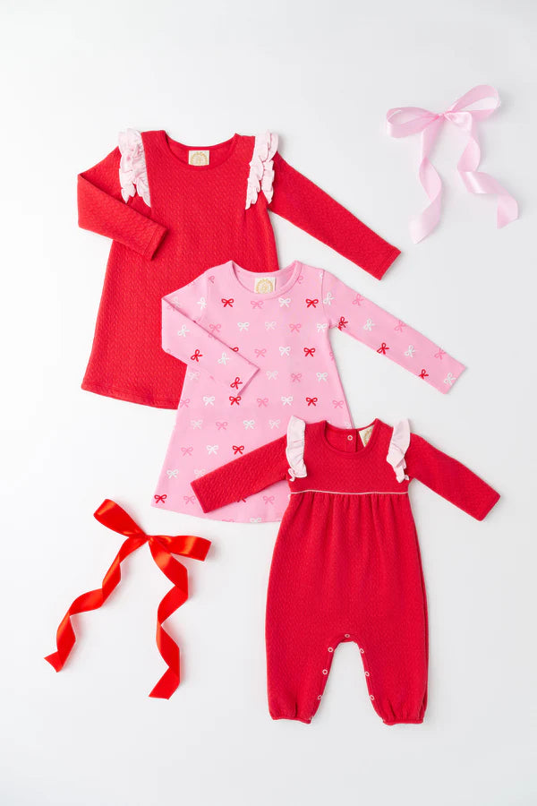 Angel Sleeve Romper- Red/Palm Beach Pink