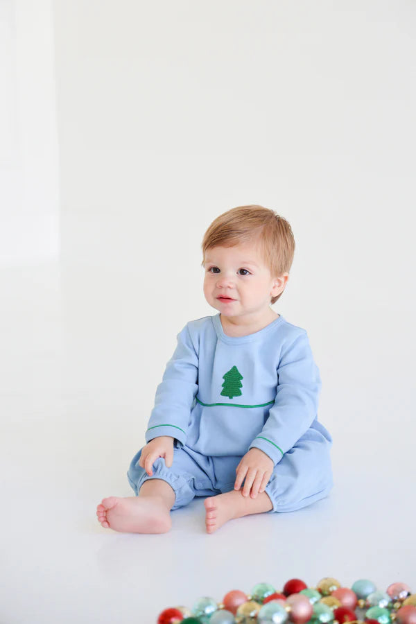 Bradford Romper- Blue w/Christmas Tree