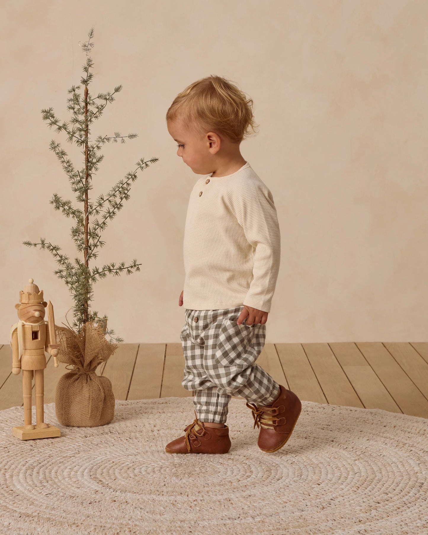 QM Henley + Luca Pant- Oatmeal/Forest Check