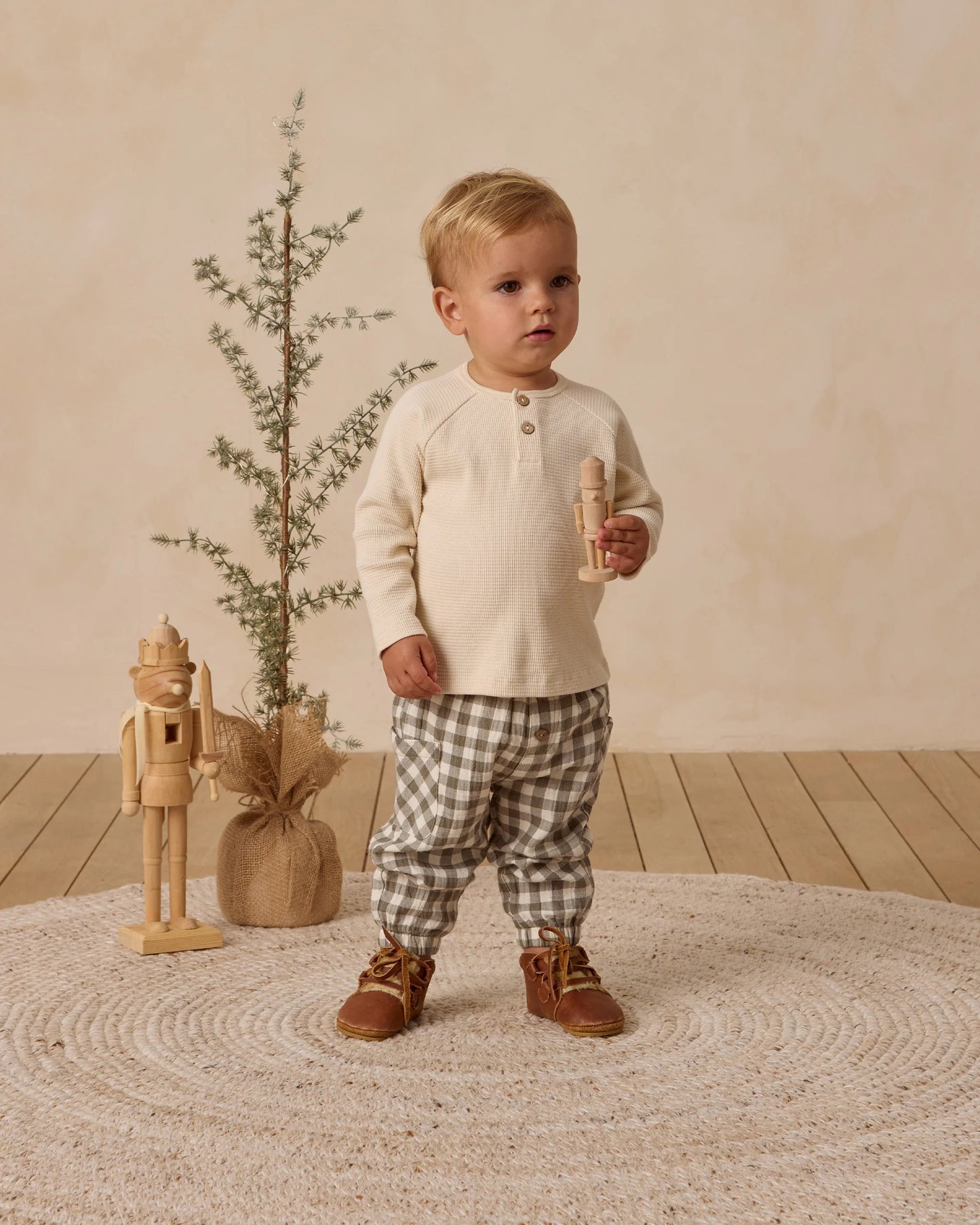QM Henley + Luca Pant- Oatmeal/Forest Check