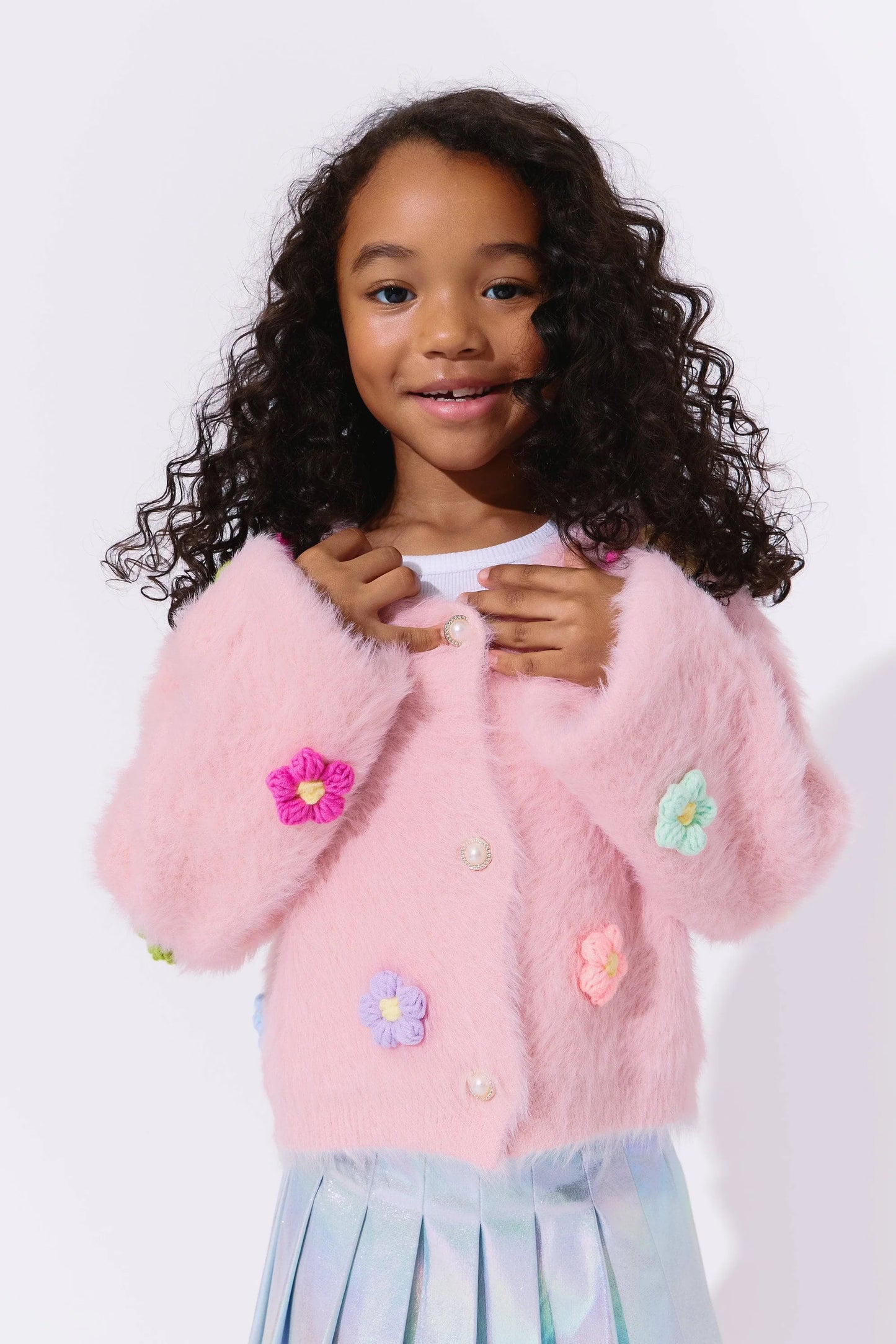 Rainbow Daisy Cardigan- Pink
