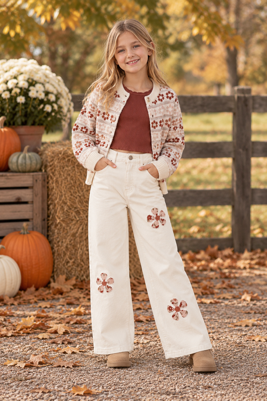 Straight Leg Pant- Daisy Patches