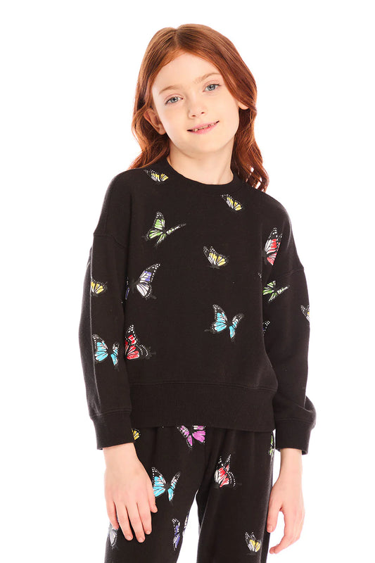 Fleece Pullover- Black Butterfly Love