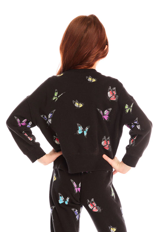 Fleece Pullover- Black Butterfly Love