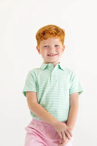 Prim & Proper Polo Stripe Grace Bay Green