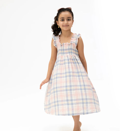 AD Smocked Sundress- Dusty Plaid