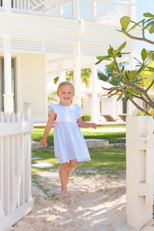 Pammy's Pinefore Dress- Blue Seersucker/Pink