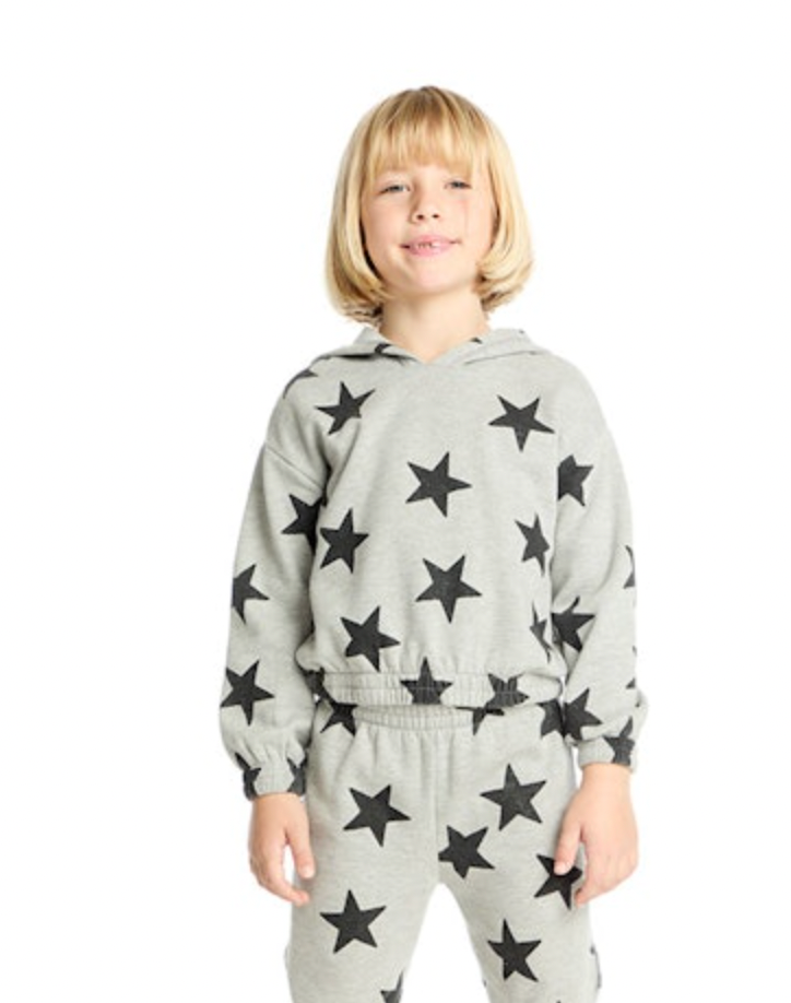 Fleece Hoodie- Heather Gray Glitter Stars