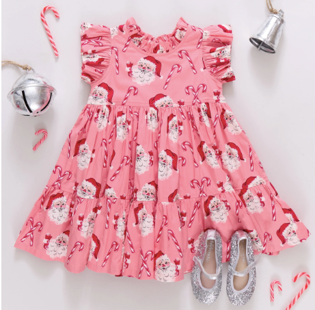 Jennifer Dress- Pink Candy Cane Santa