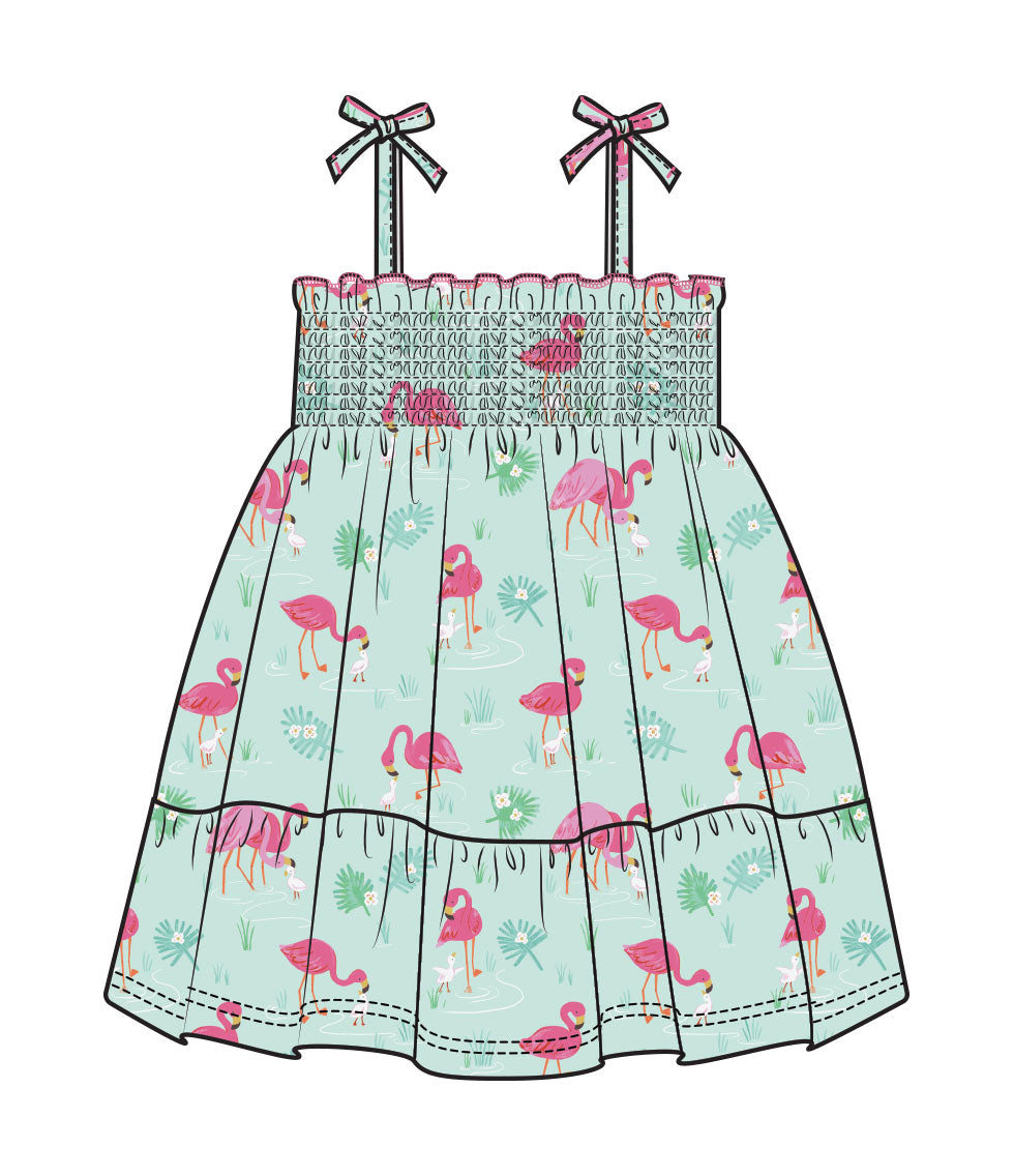 AD Smocked Sundress - Flamingos