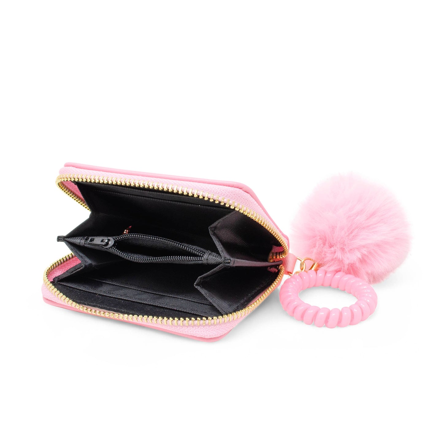 Bow Pom Pom Zip Wallet- Pink