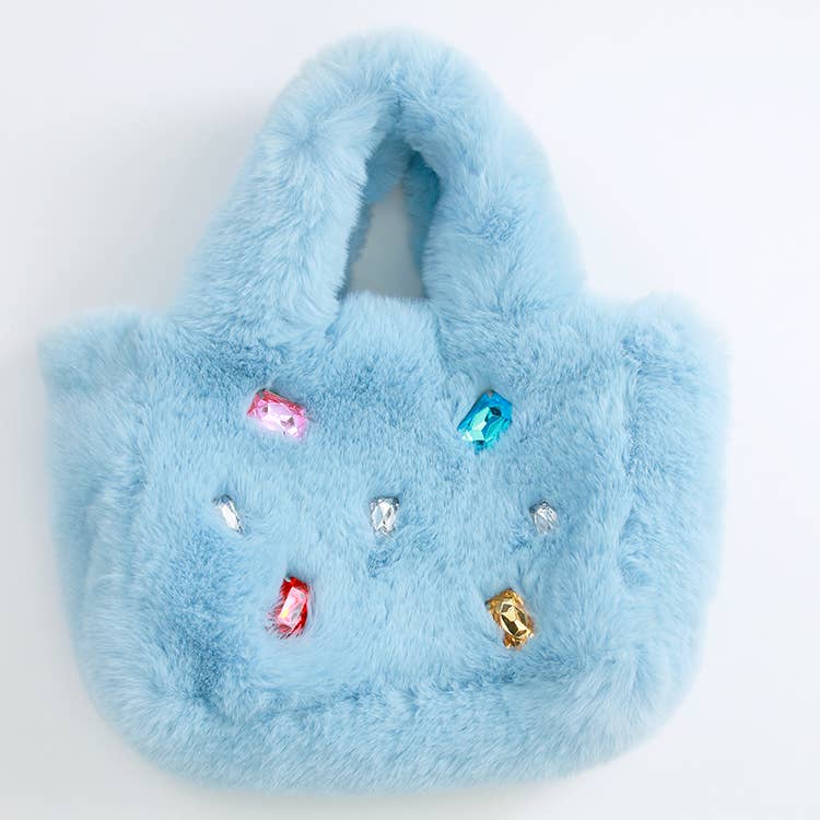Fur Jewel Purse - Light blue