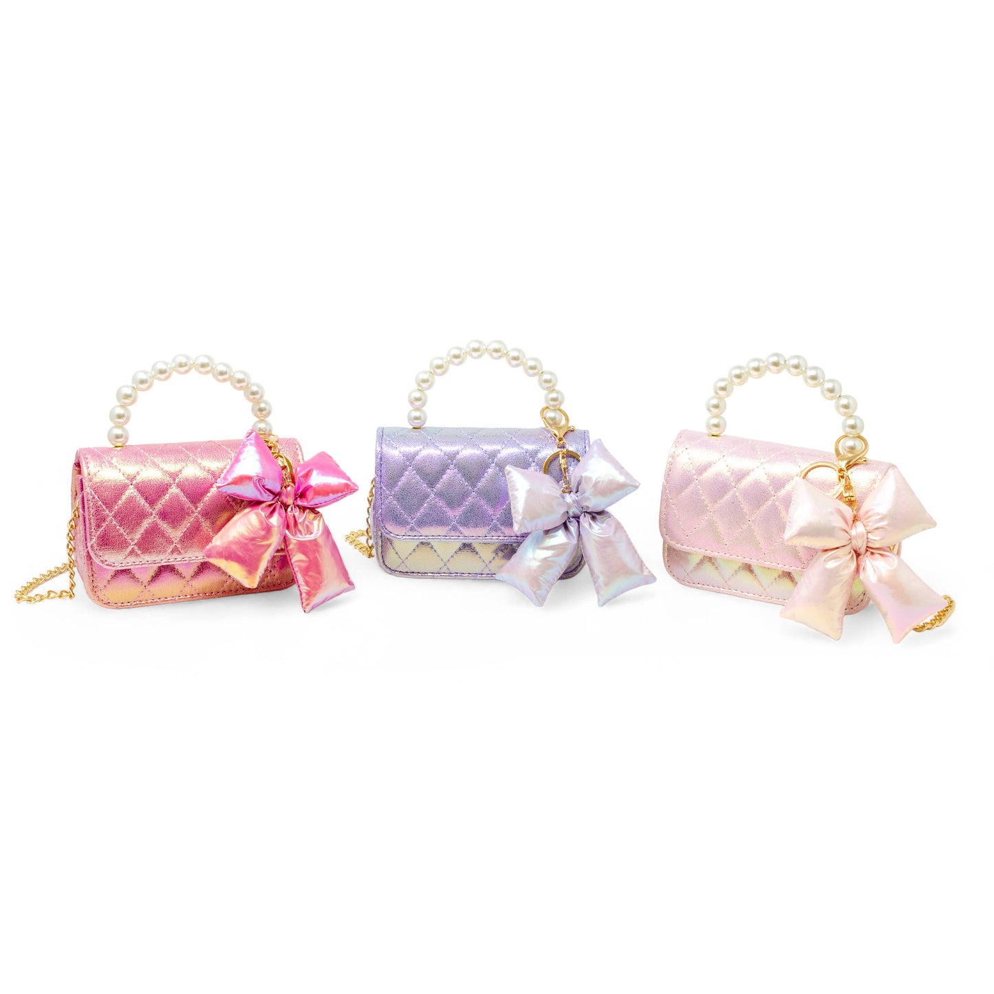 Quilted Fluffy Bow Handbag- Purple