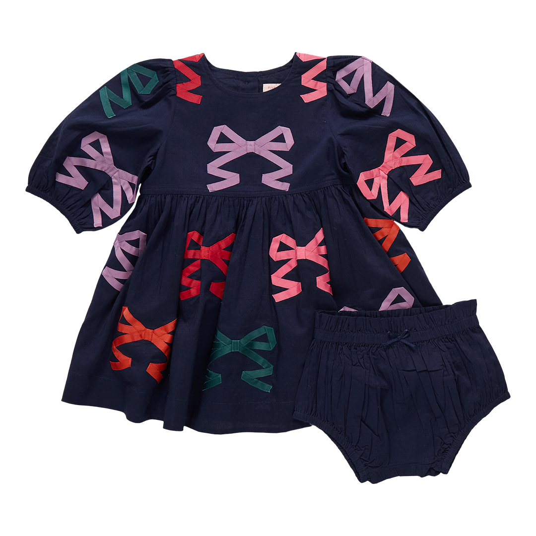 Baby Brooke Dress Set- Bow Applique