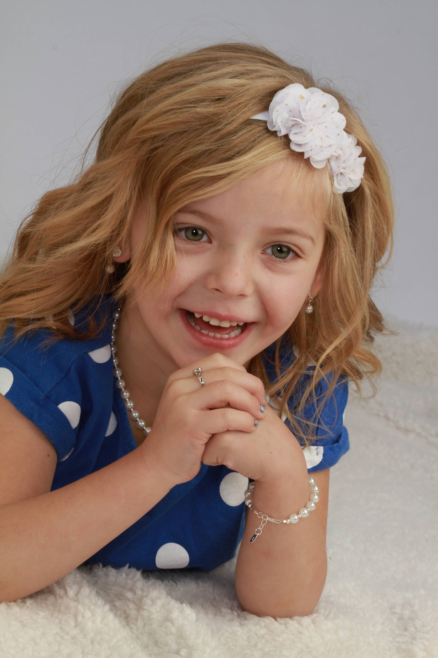 Girls Silver Chunky Pearl Bracelet