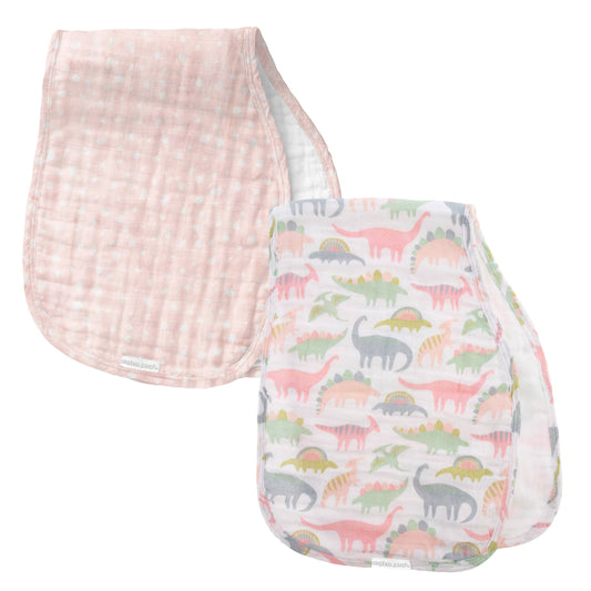Muslin Burp Cloth Set: Pink Dino