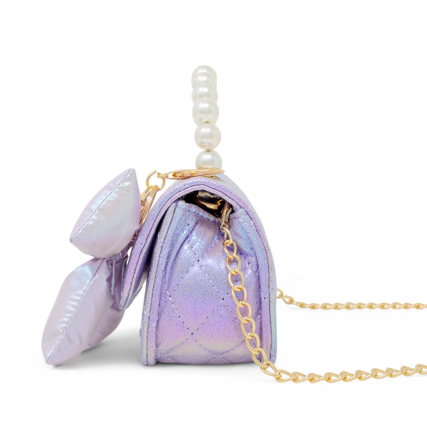 Quilted Fluffy Bow Handbag- Purple