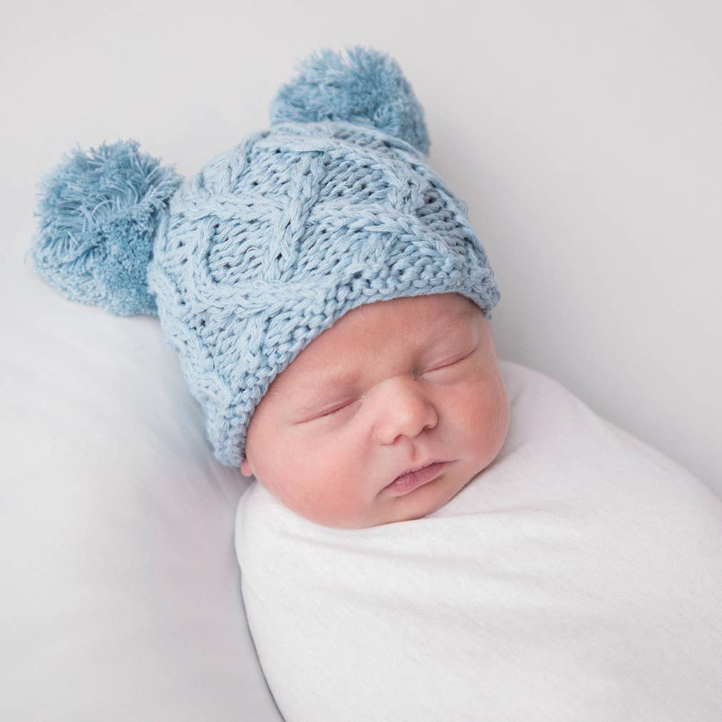 Newborn Pom Pom Beanie- Chambray