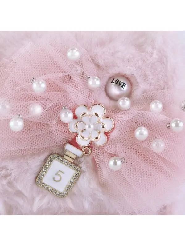 Pink Bow & Floral Furry Purse