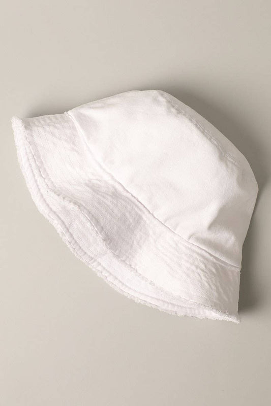 Frayed Denim Bucket Hat - White